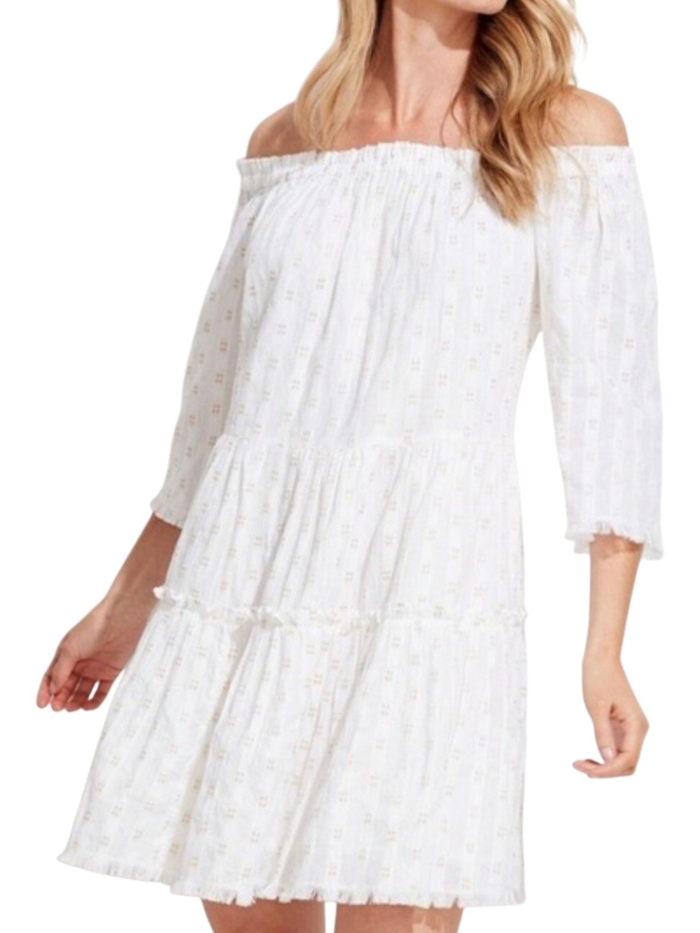 NEW NWT Vineyard Vines Lurex Dobby Dress in White and Gold $178